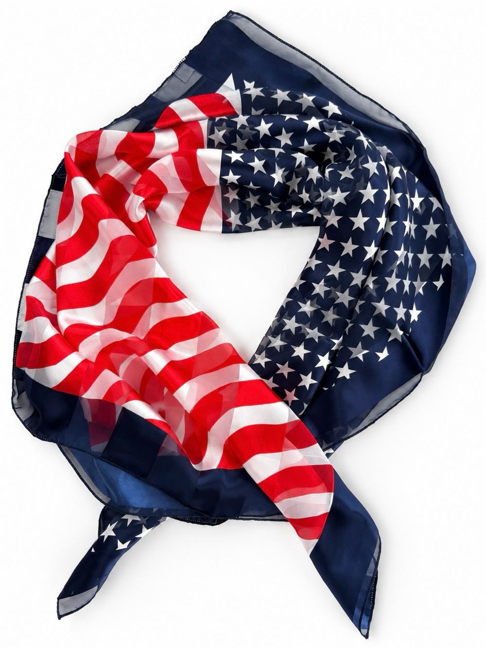 American Flag Patriotic Sheer Scarf 39x39 Square Red White Blue Lightweight